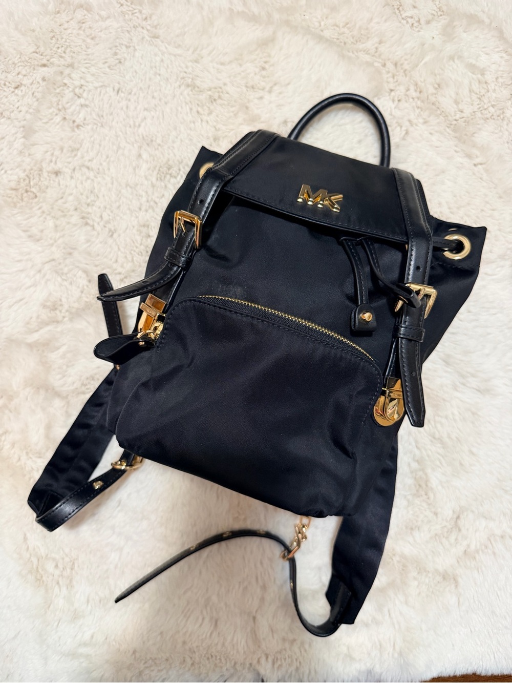 Michael Kors Black Nylon Gold Hardware Drawstring Backpack